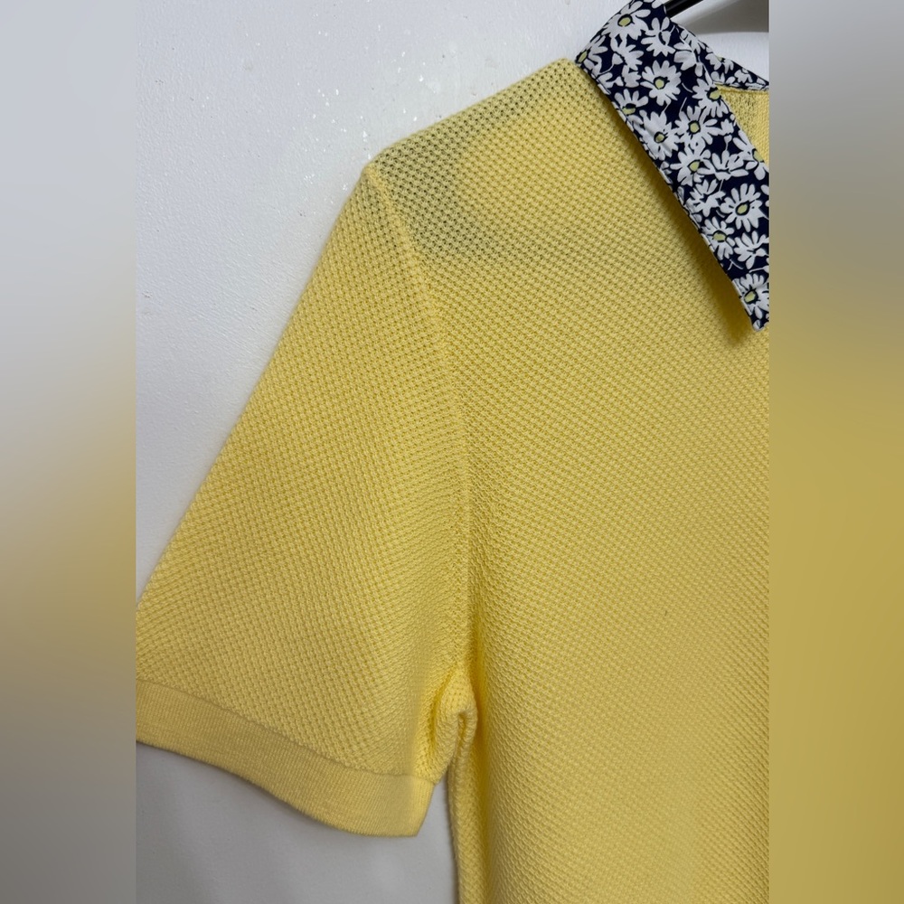 NWT J.CREW Daisy Print Peter Pan Collar Knit Top Yellow Cotton Short Sleeve L - Picture 4 of 11